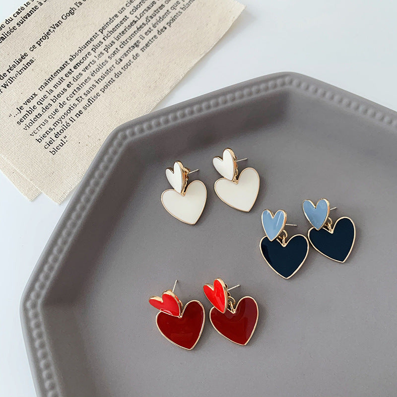 cute heart shape alloy enamel women's drop earrings