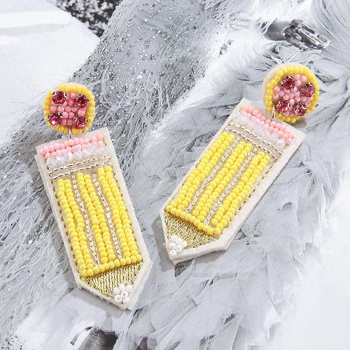 sweet pencil beaded imitation pearl glass women's drop earrings 1 pair
