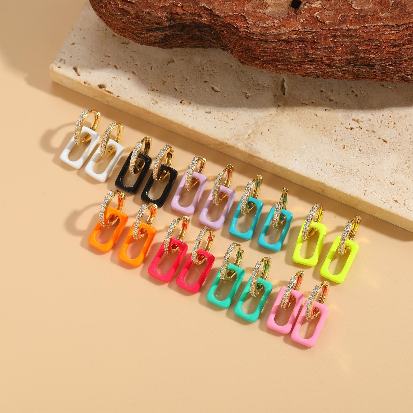 1 pair elegant classic style square enamel plating inlay copper zircon 14k gold plated earrings