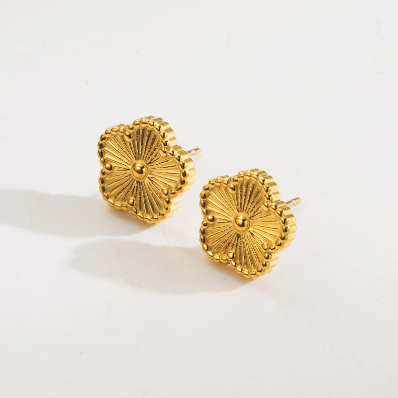 304 Stainless Steel 18K Gold Plated Basic Vintage Style Plating Flower Bracelets Ear Studs Necklace