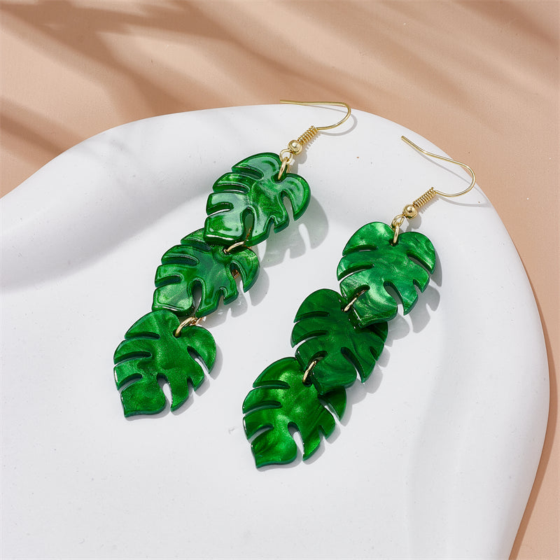 vacation tropical leaf arylic three-dimensional women's drop earrings