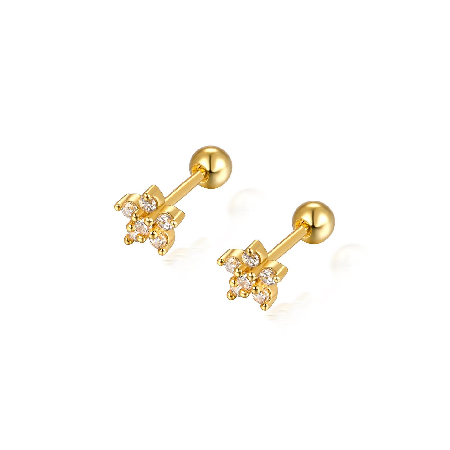 1 pair ig style commute shiny flower plating inlay sterling silver zircon 18k gold plated white gold plated ear studs