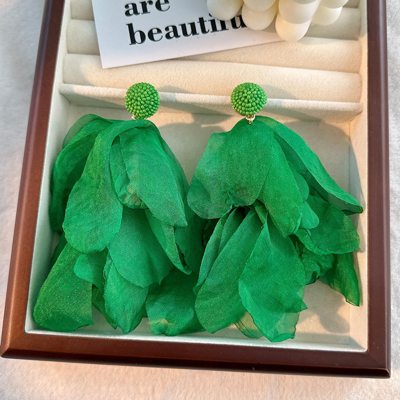 1 pair bohemian color block alloy cloth drop earrings