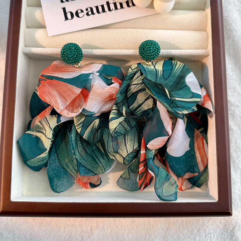 1 pair bohemian color block alloy cloth drop earrings