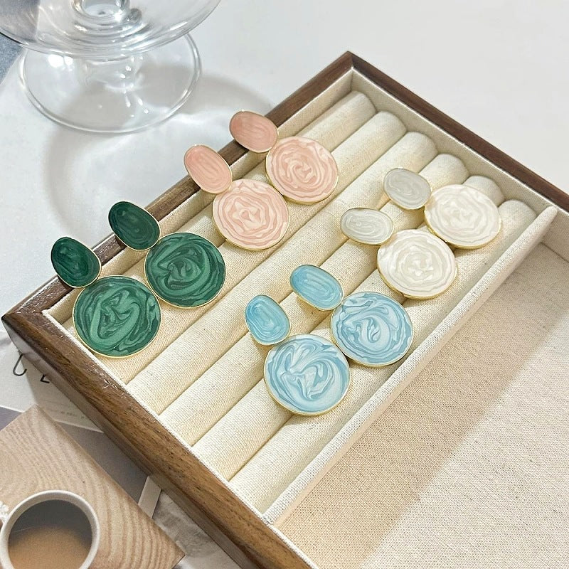 1 pair sweet oval plating alloy drop earrings