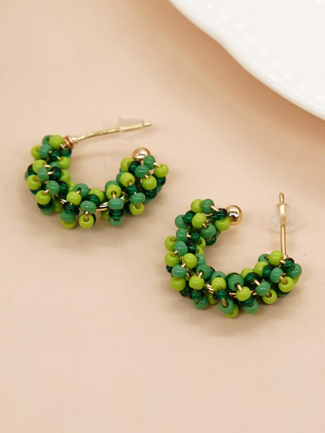 1 pair princess cute c shape beaded glass ear studs