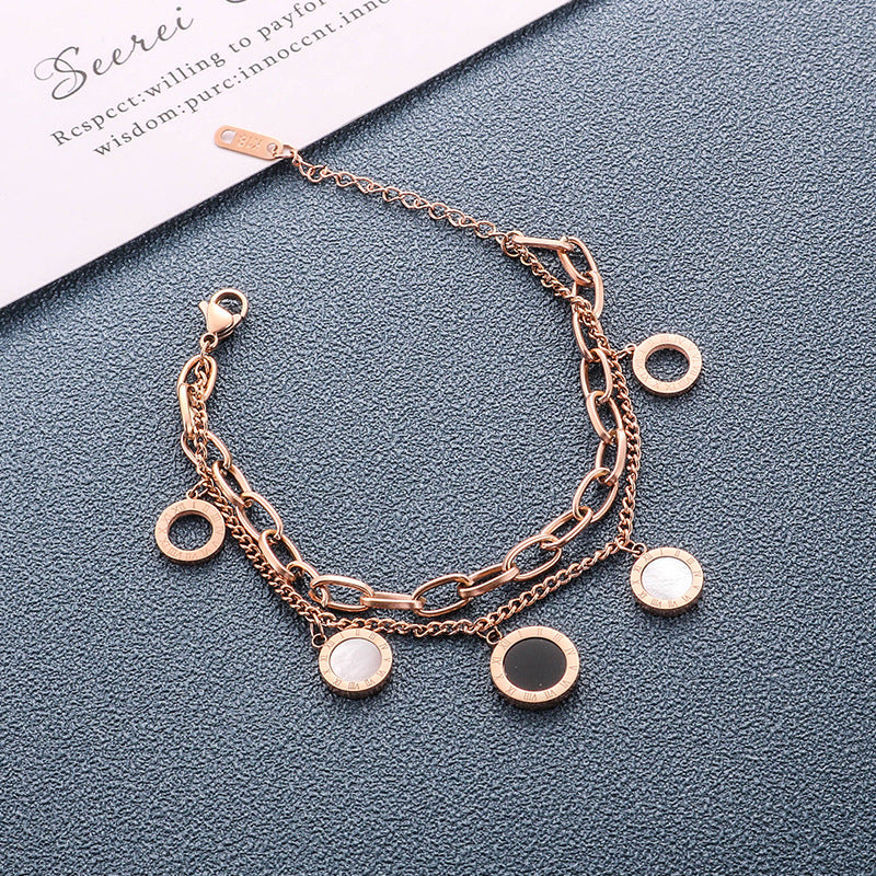 new black and white shells contrast color double-layer titanium steel women's bracelet