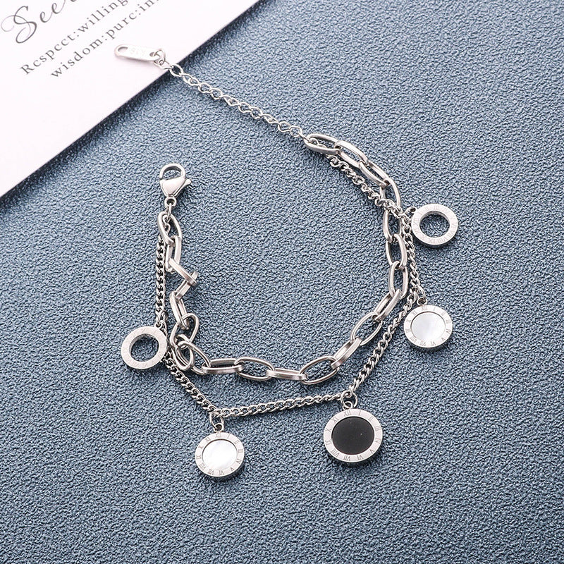 new black and white shells contrast color double-layer titanium steel women's bracelet