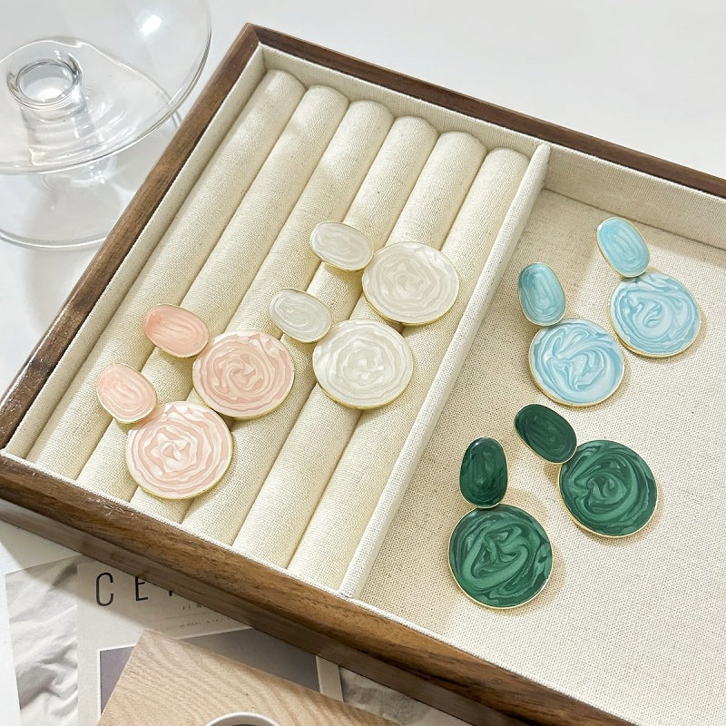 1 pair sweet oval plating alloy drop earrings