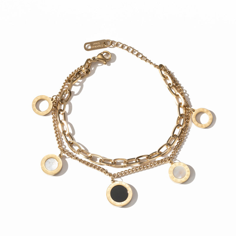 new black and white shells contrast color double-layer titanium steel women's bracelet