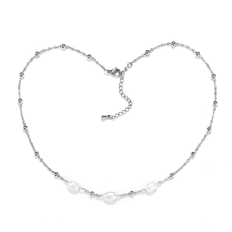 elegant water droplets stainless steel freshwater pearl beaded necklace