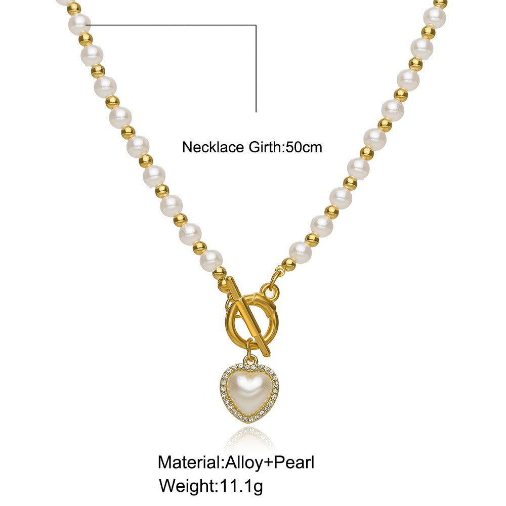 vintage style water droplets heart shape artificial pearl alloy women's necklace