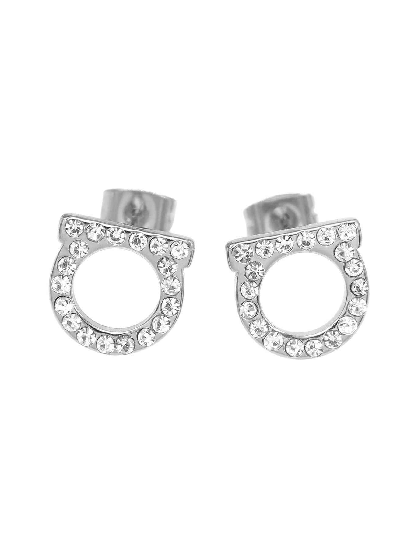 1 pair simple style solid color inlay titanium steel zircon ear studs