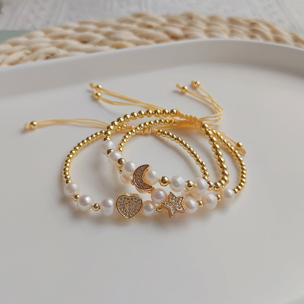 fashion star moon heart shape pearl beaded inlay rhinestones bracelets 1 piece