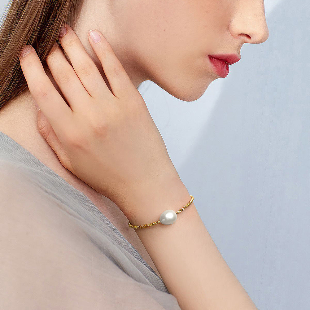 elegant simple style round freshwater pearl sterling silver beaded plating bracelets