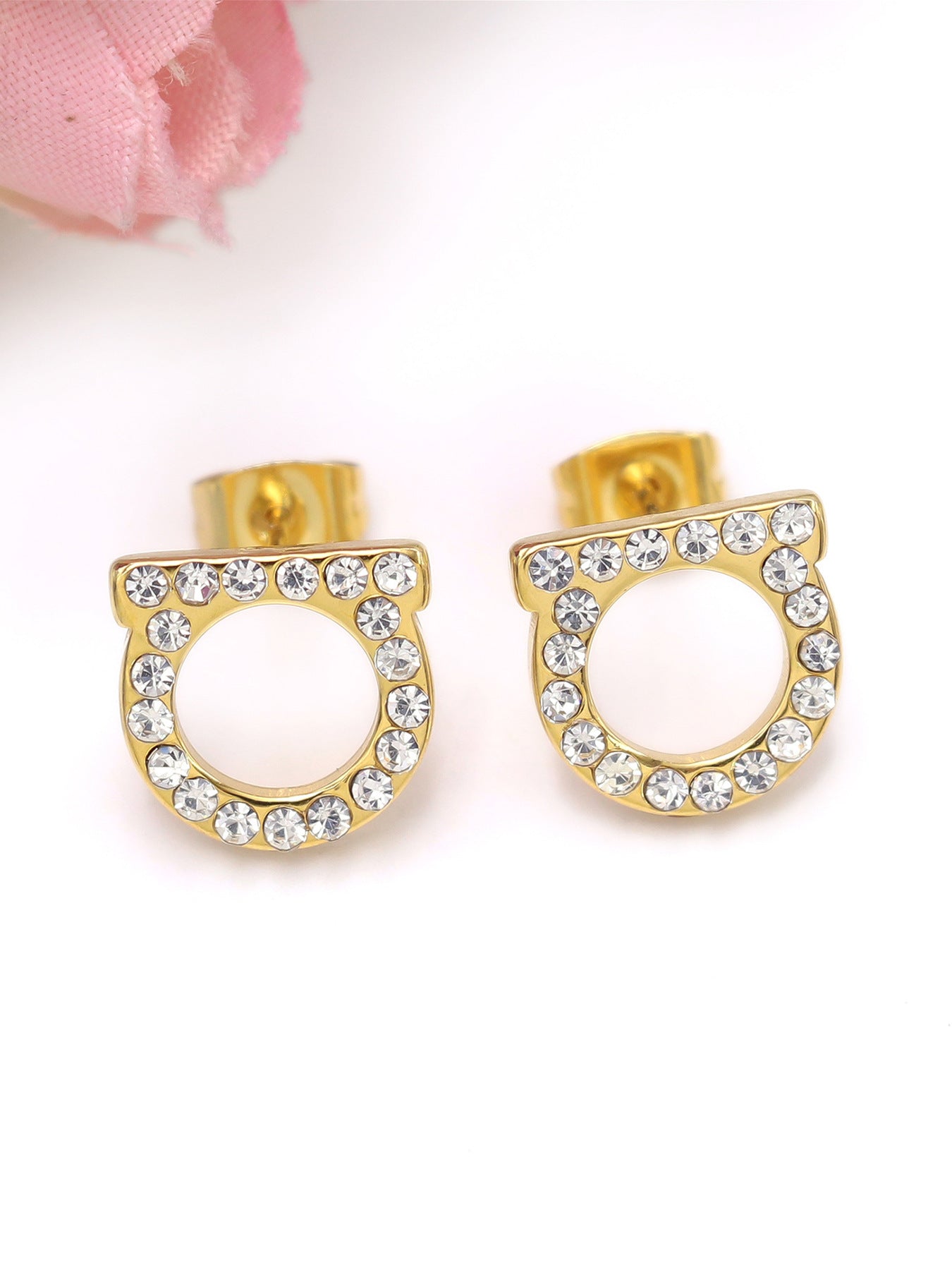 1 pair simple style solid color inlay titanium steel zircon ear studs