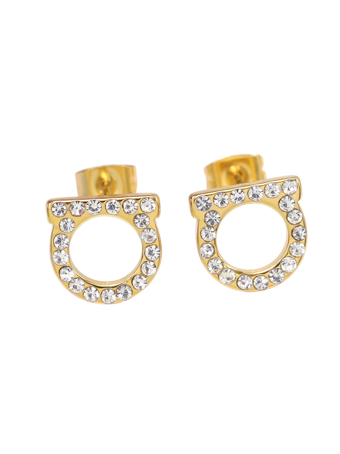 1 pair simple style solid color inlay titanium steel zircon ear studs