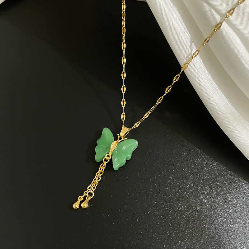 fashion butterfly titanium steel copper tassel plating pendant necklace