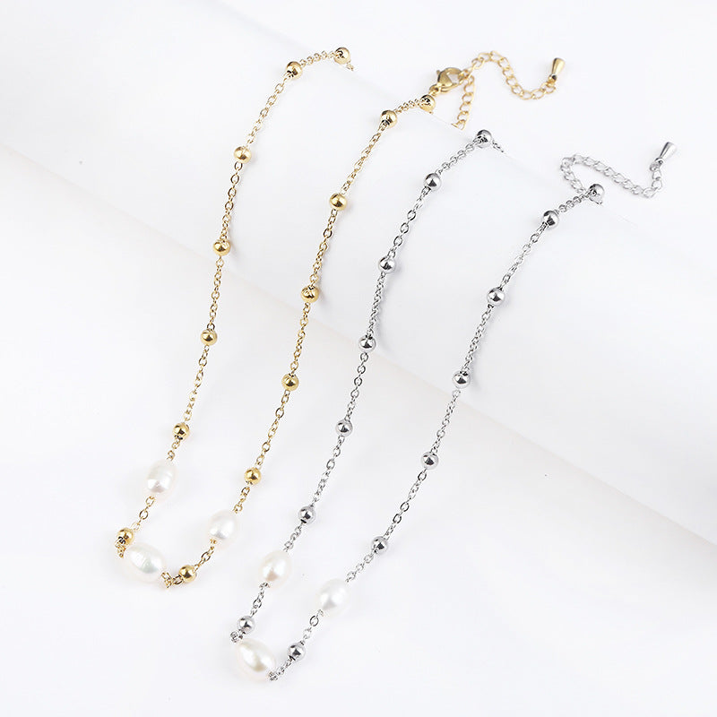 elegant water droplets stainless steel freshwater pearl beaded necklace