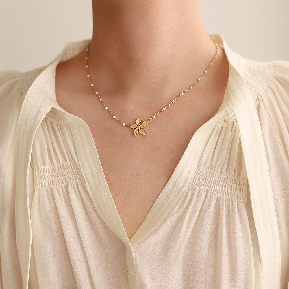 lady flower titanium steel plating 18k gold plated pendant necklace