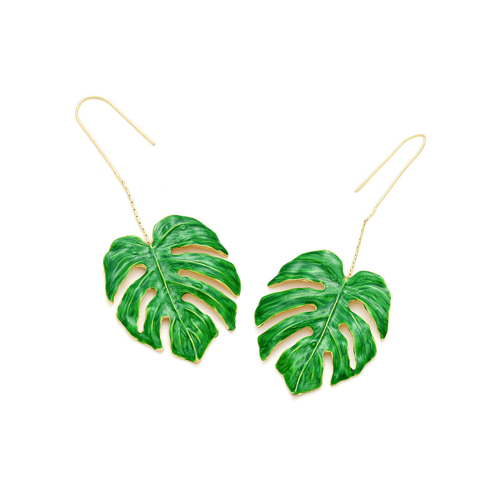 Sweet Leaf Zinc alloy Enamel Women's Drop Earrings 1 Pair