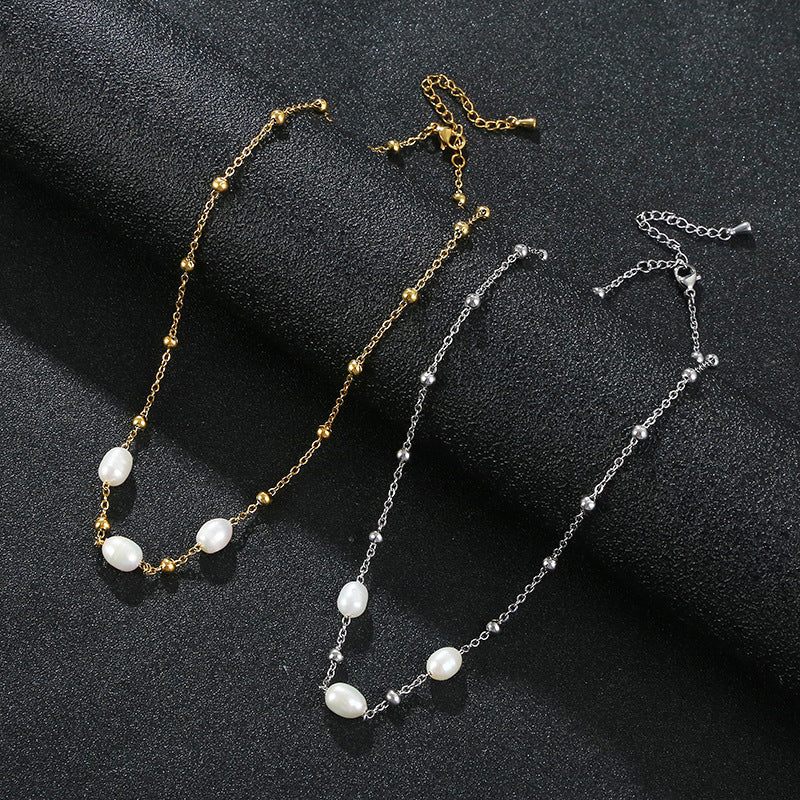 elegant water droplets stainless steel freshwater pearl beaded necklace