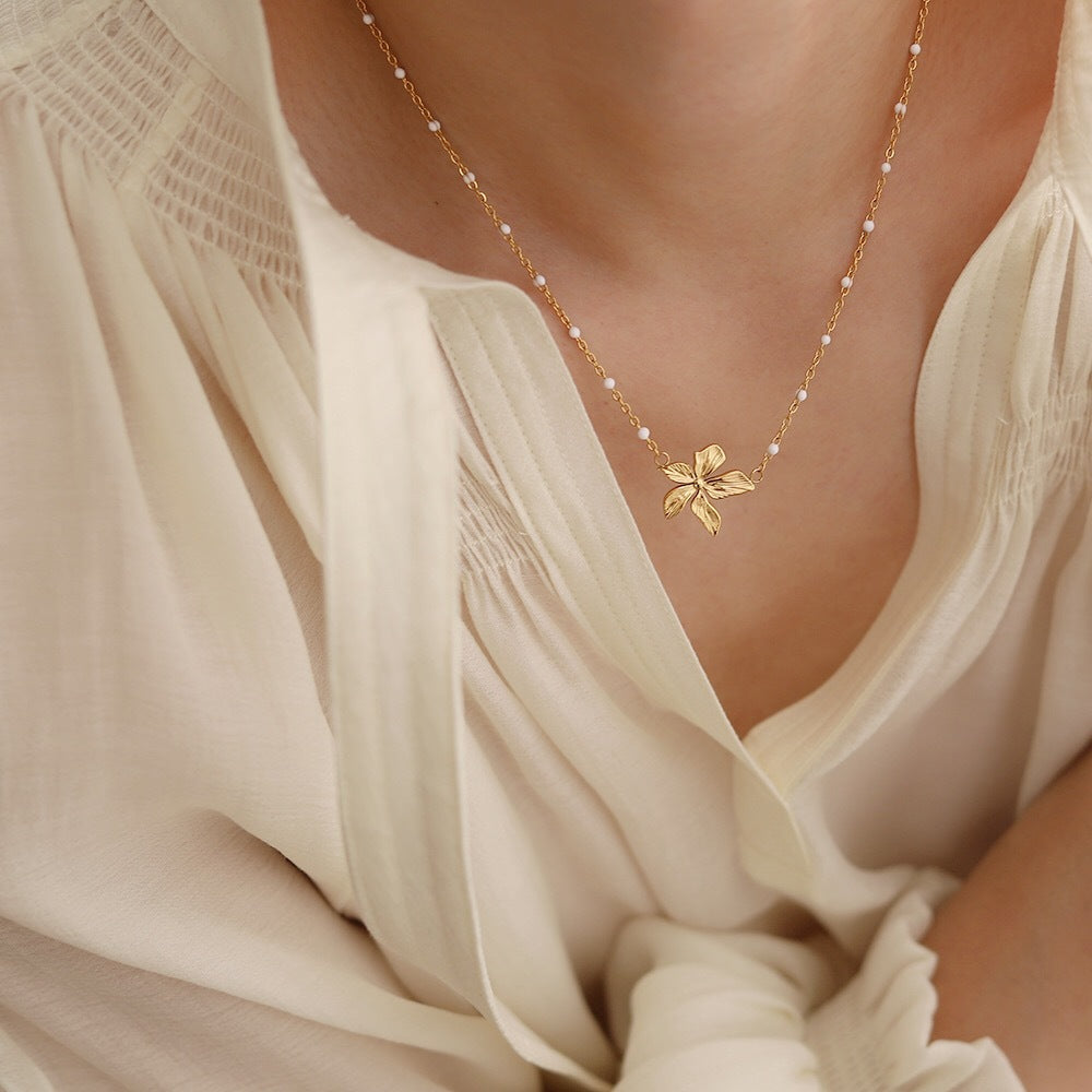 lady flower titanium steel plating 18k gold plated pendant necklace
