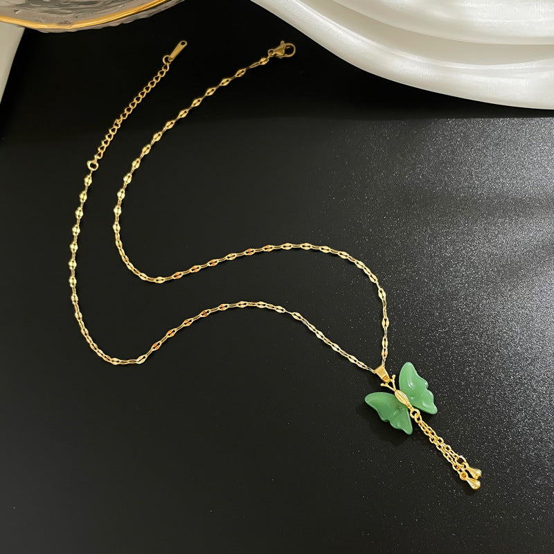 fashion butterfly titanium steel copper tassel plating pendant necklace