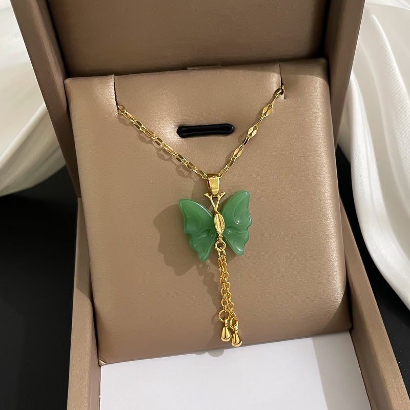 fashion butterfly titanium steel copper tassel plating pendant necklace