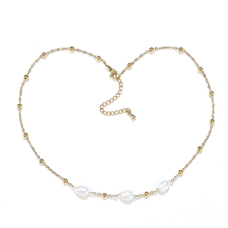 elegant water droplets stainless steel freshwater pearl beaded necklace