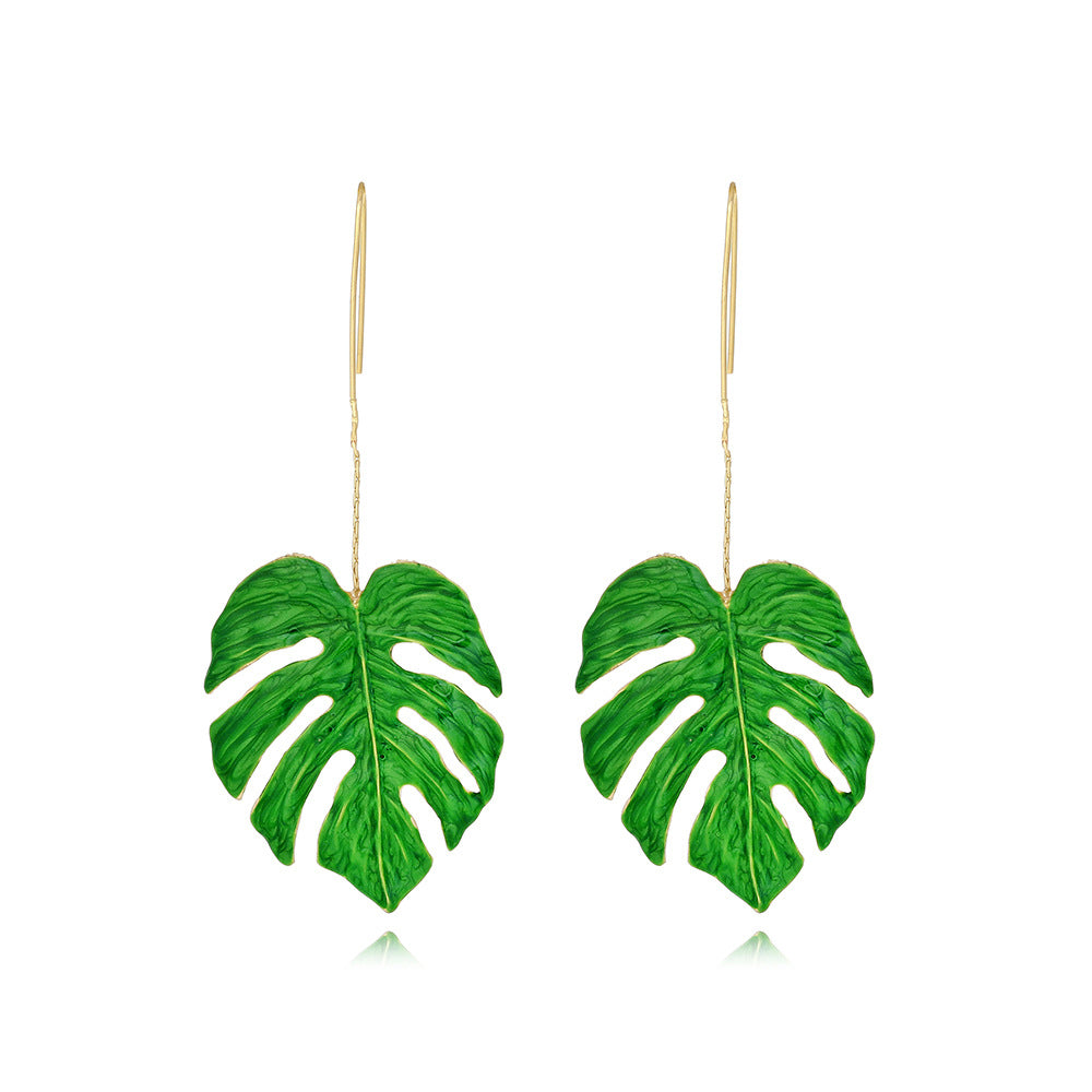 Sweet Leaf Zinc alloy Enamel Women's Drop Earrings 1 Pair