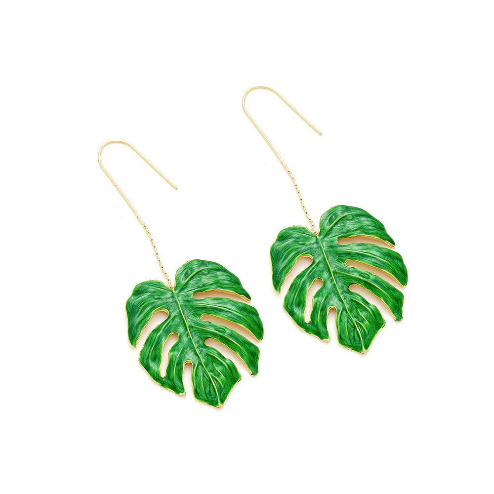 Sweet Leaf Zinc alloy Enamel Women's Drop Earrings 1 Pair