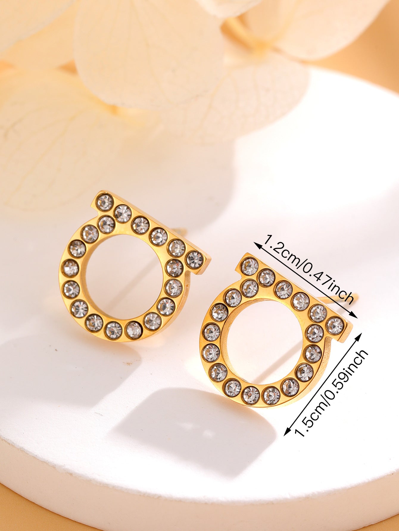 1 pair simple style solid color inlay titanium steel zircon ear studs