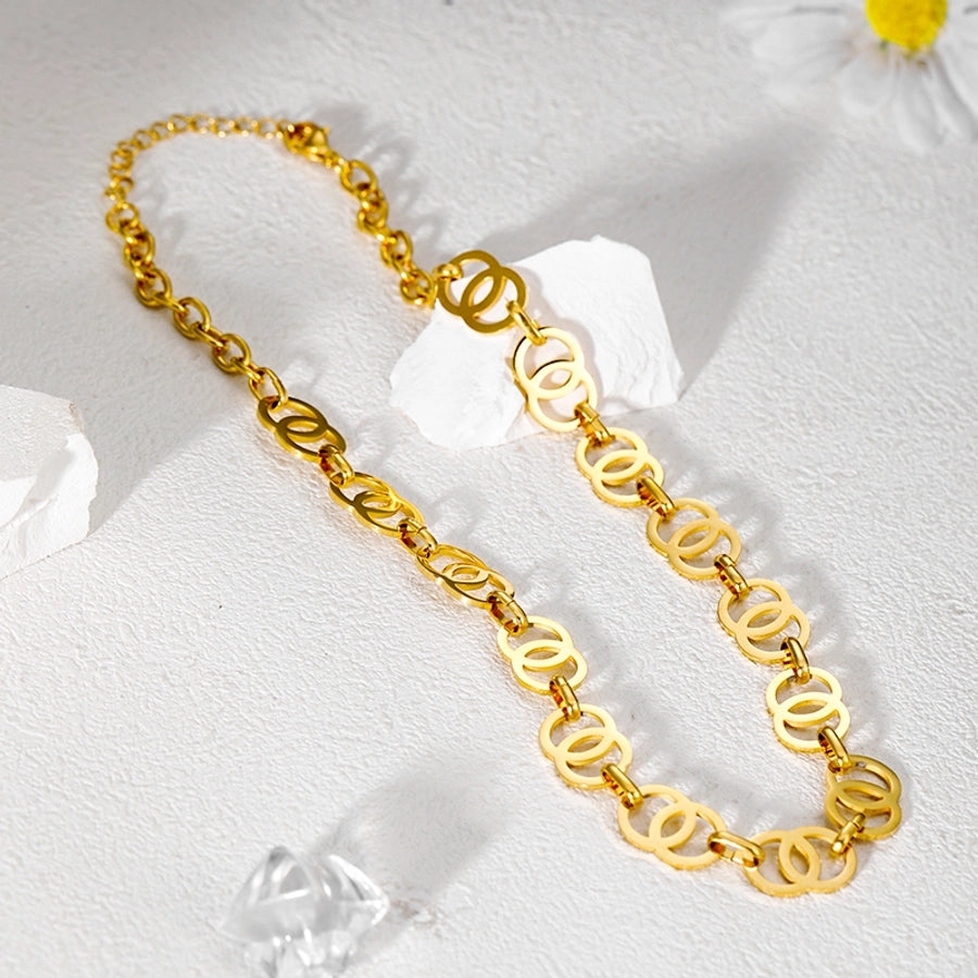 304 Stainless Steel 14K Gold Plated Simple Style Classic Style Plating Solid Color Necklace