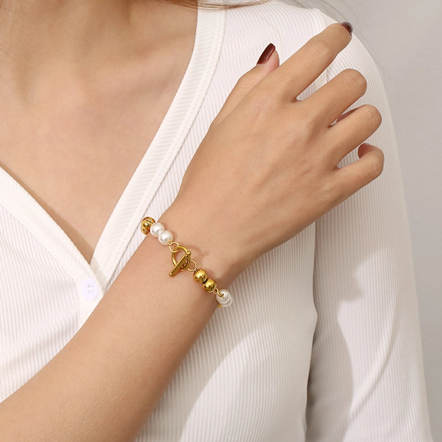 304 Stainless Steel Resin Simple Style Toggle Beaded Round Bracelets