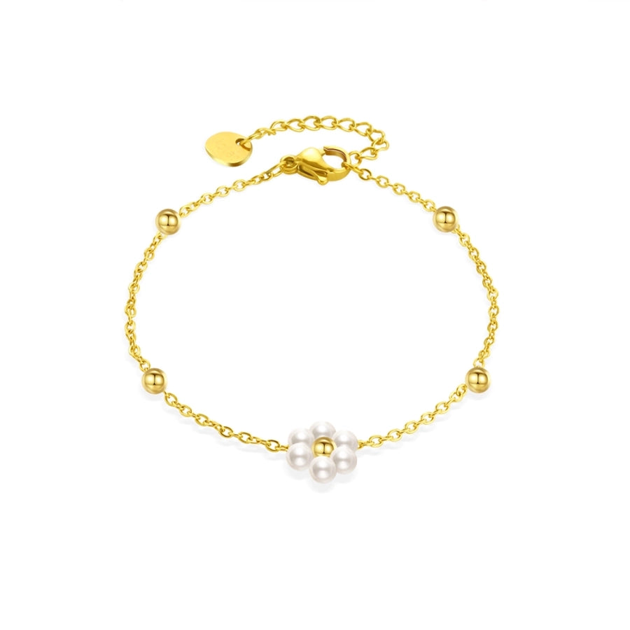 sweet flower stainless steel beaded plating inlay 14k gold plated freshwater pearl bracelets necklace