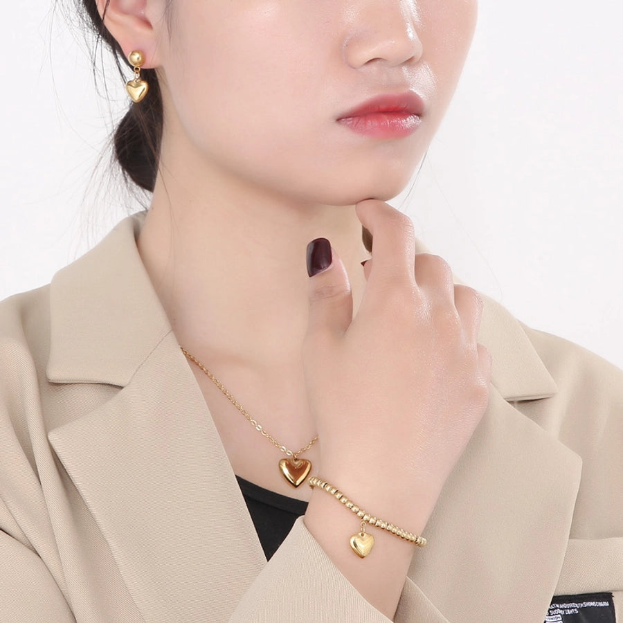 Titanium Steel 18K Gold Plated Modern Style Plating Heart Shape Bracelets Earrings Necklace