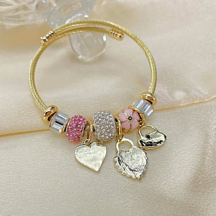 Novelty Heart Shape 304 Stainless Steel Alloy Zircon Bangle In Bulk