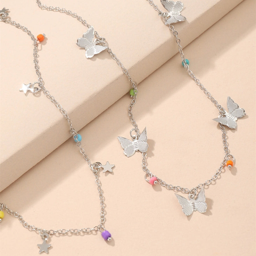 sweet star butterfly beaded alloy layered plating alloy choker 1 piece