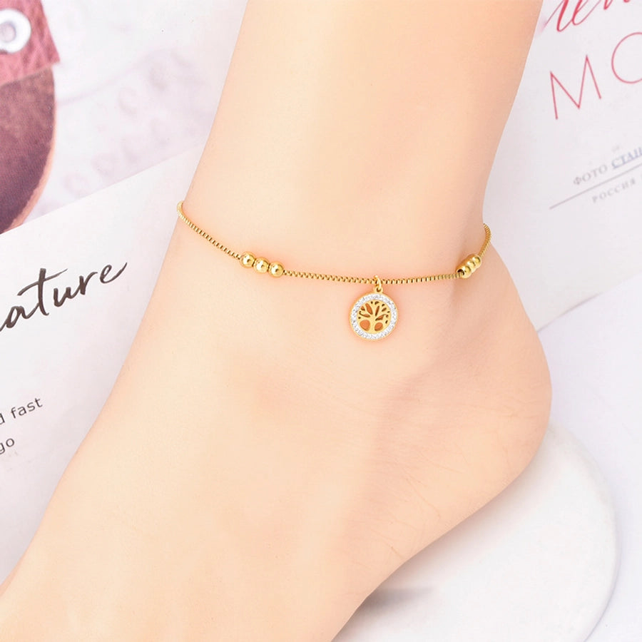 simple style devil's eye heart shape butterfly titanium steel inlay artificial pearls shell zircon women's anklet
