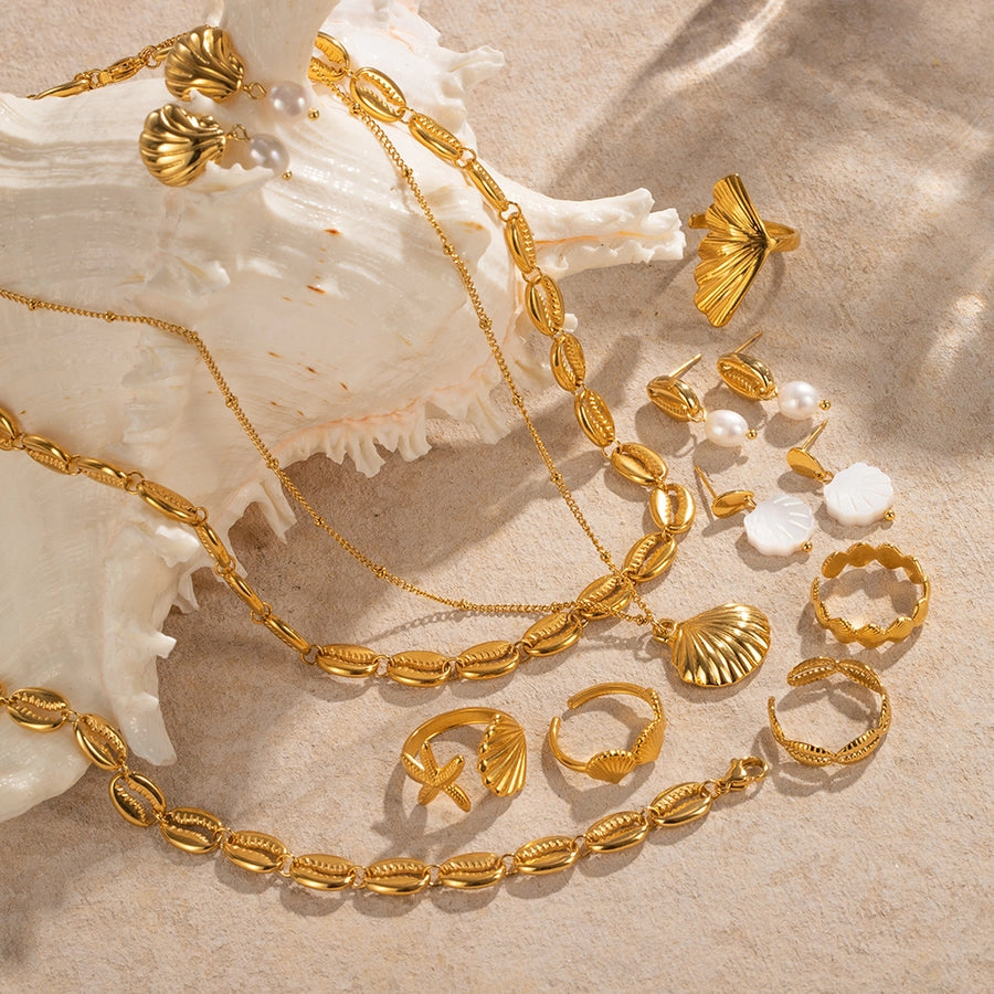 ig style beach starfish shell stainless steel imitation pearl plating 18k gold plated rings earrings necklace