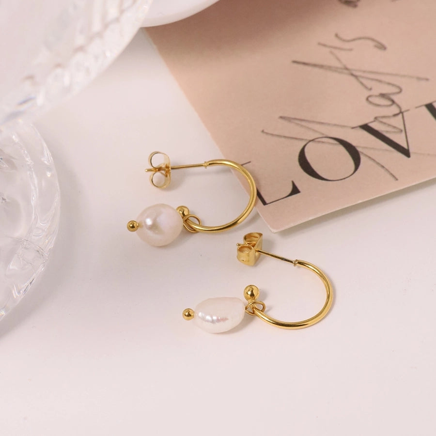 1 Pair Simple Style Classic Style Solid Color Patchwork Plating Titanium Steel 18K Gold Plated Drop Earrings