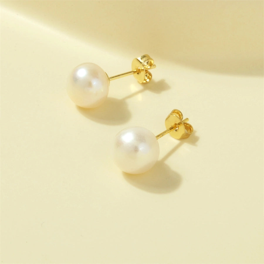 1 pair basic simple style round plating freshwater pearl copper 18k gold plated ear studs