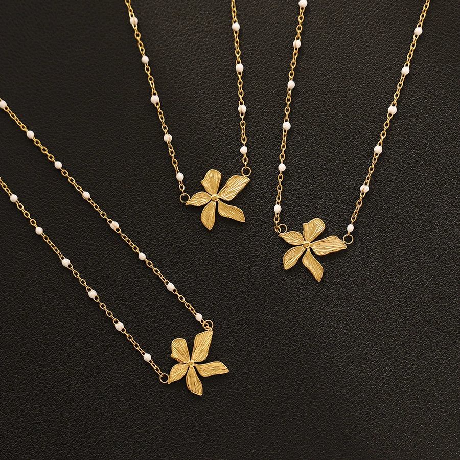 lady flower titanium steel plating 18k gold plated pendant necklace