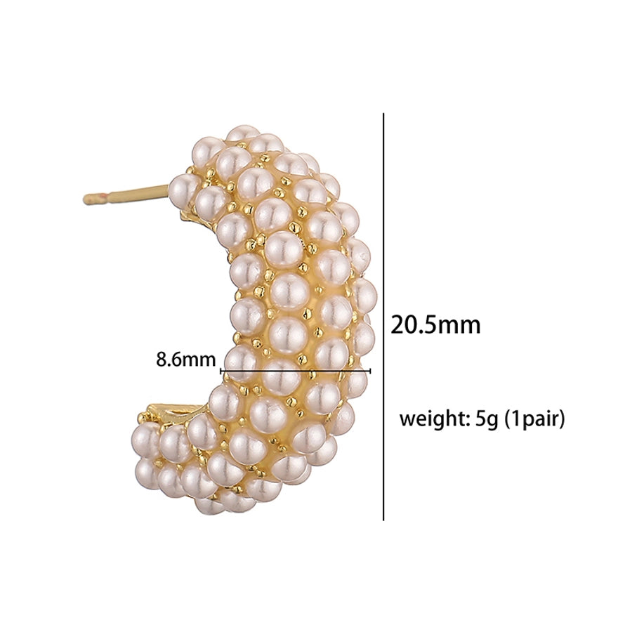 1 pair casual elegant vintage style c shape plating inlay copper artificial pearls 18k gold plated ear studs