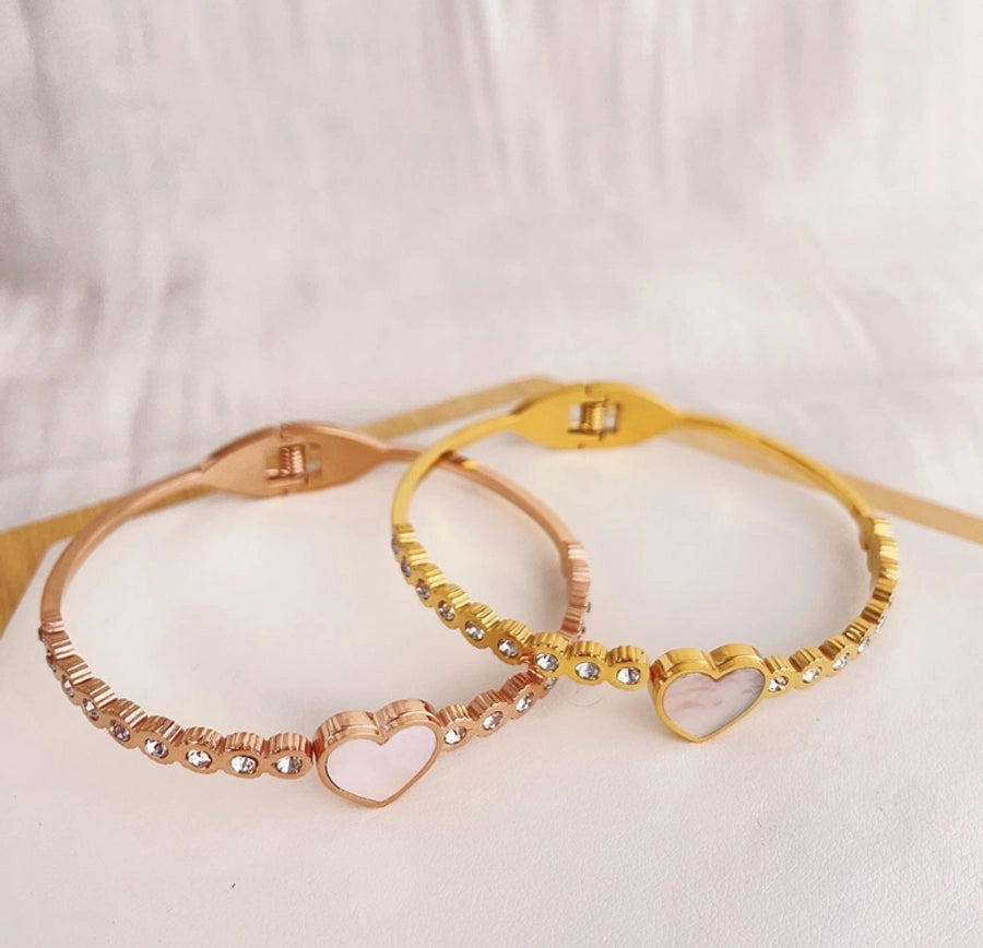 Titanium Steel Gold Plated Simple Style Plating Inlay Heart Shape Zircon Bangle
