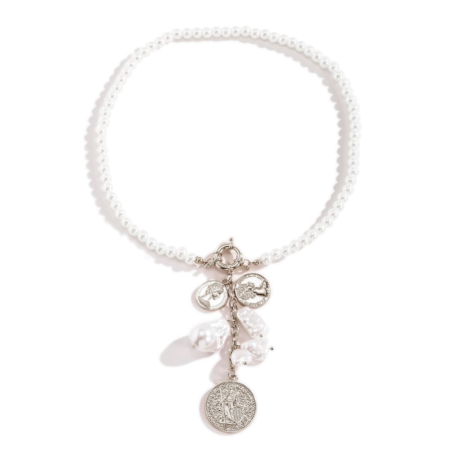 Jewelry Retro Portrait Circle Artificial Pearl Alloy Iron Necklace