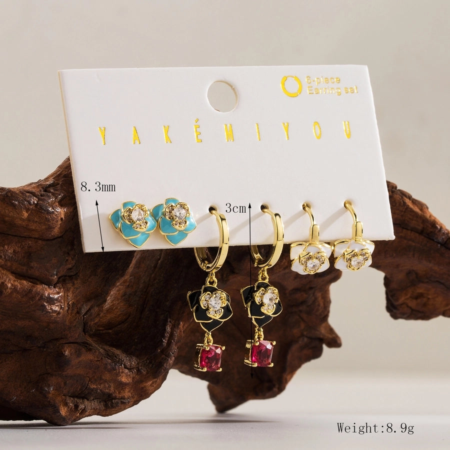 Copper 14K Gold Plated Yakemiyou Sweet Commute Inlay Cherry Flower Butterfly Acrylic Artificial Pearls Zircon Drop Earrings