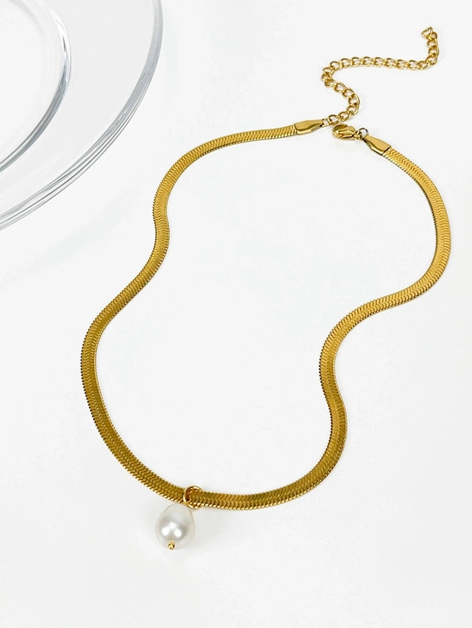 simple style classic style geometric stainless steel freshwater pearl plating 18k gold plated pendant necklace