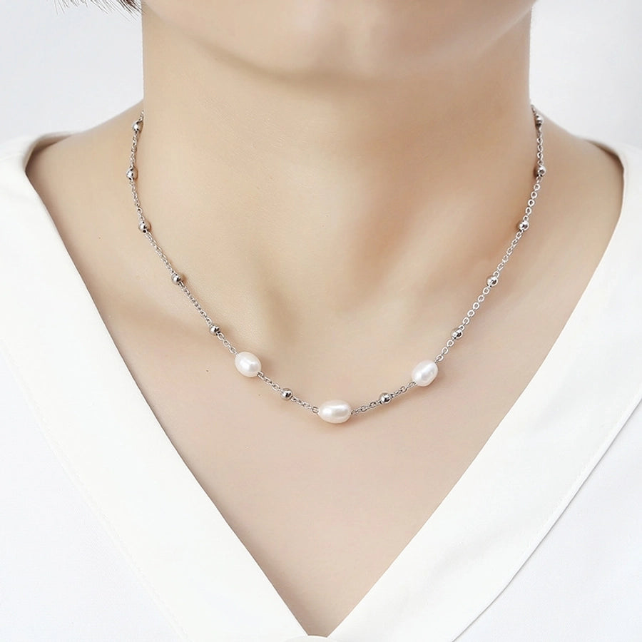 elegant water droplets stainless steel freshwater pearl beaded necklace